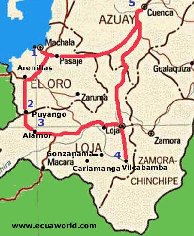 Cuenca - Machala - Puyango - Loja - Vilcabamba - Cuenca